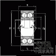 角接觸球軸承 30/8-B-2Z-TVH, 雙列，雙側(cè)間隙密封，接觸角 α = 25°